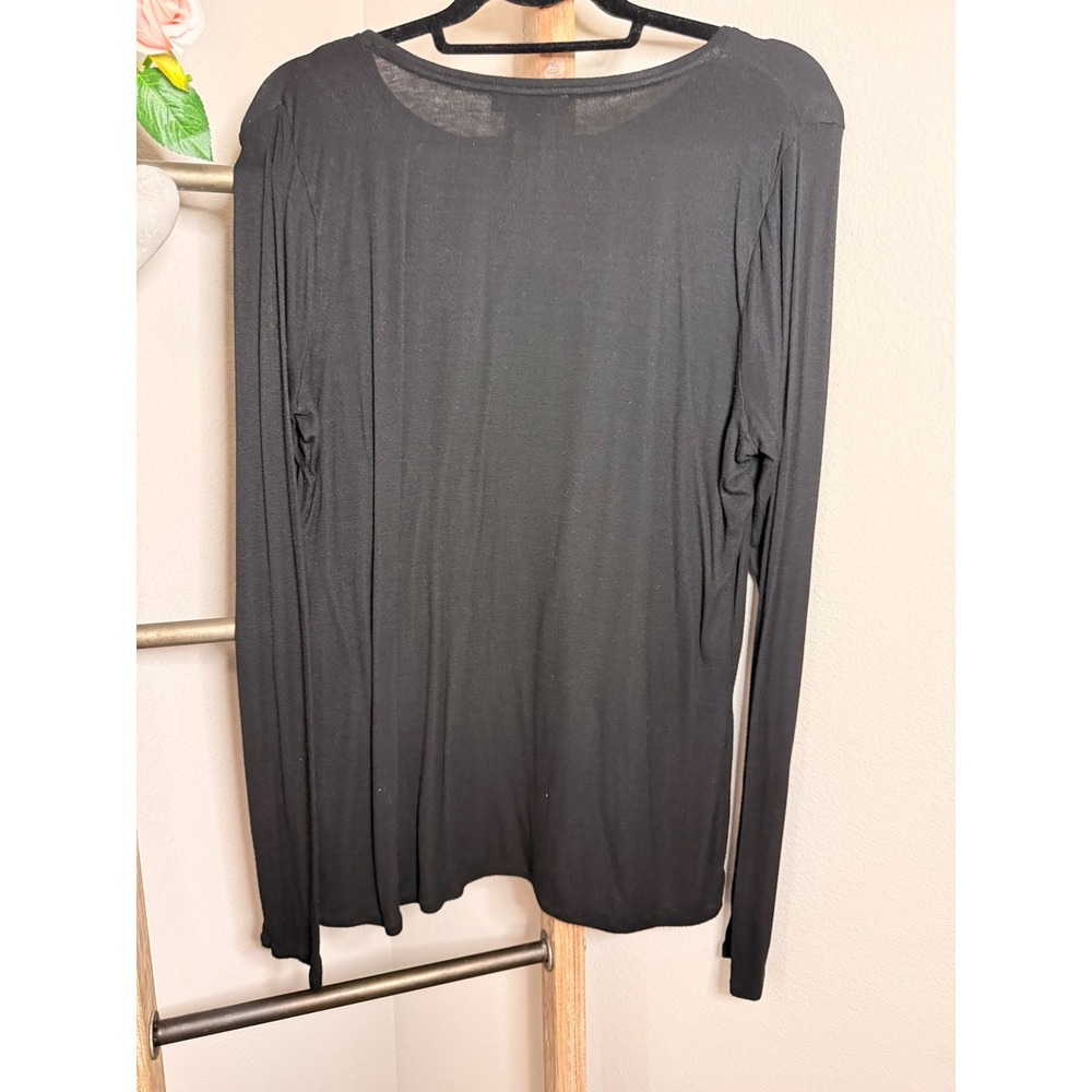 White House Black Market Womens XL Black Long Sleeve Crew Neck Top Solid Basic - Picture 3 of 7